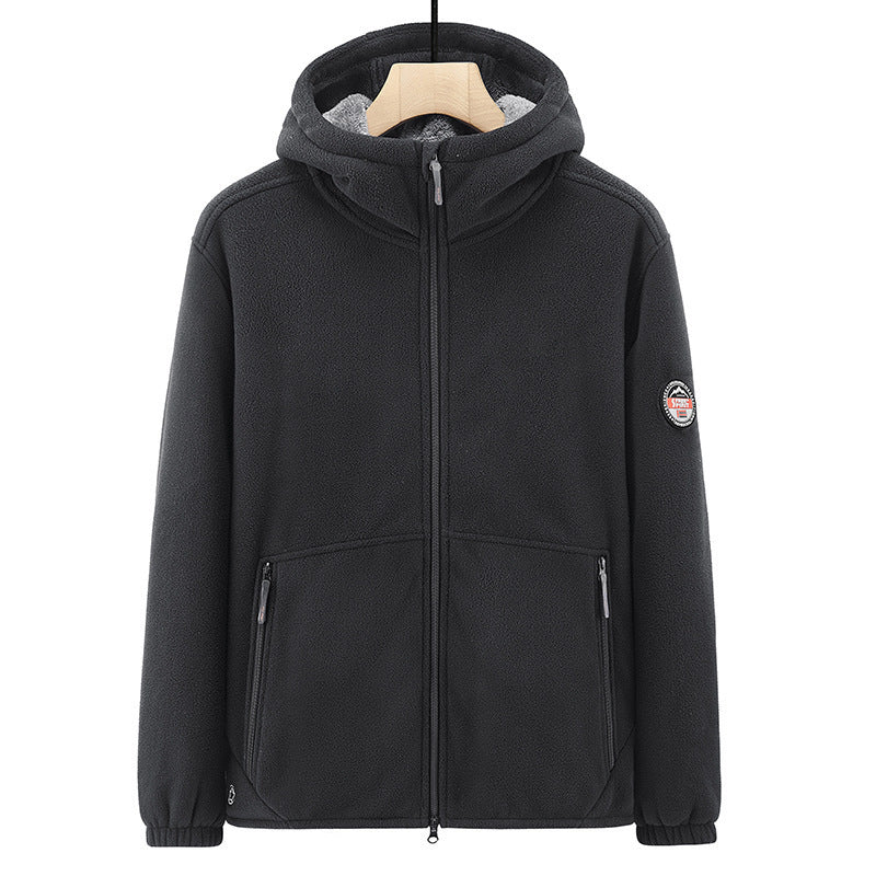 Men's fleece hoodie jacket with teddy lining, two-way zipper and concealed zip pockets Chichicherry