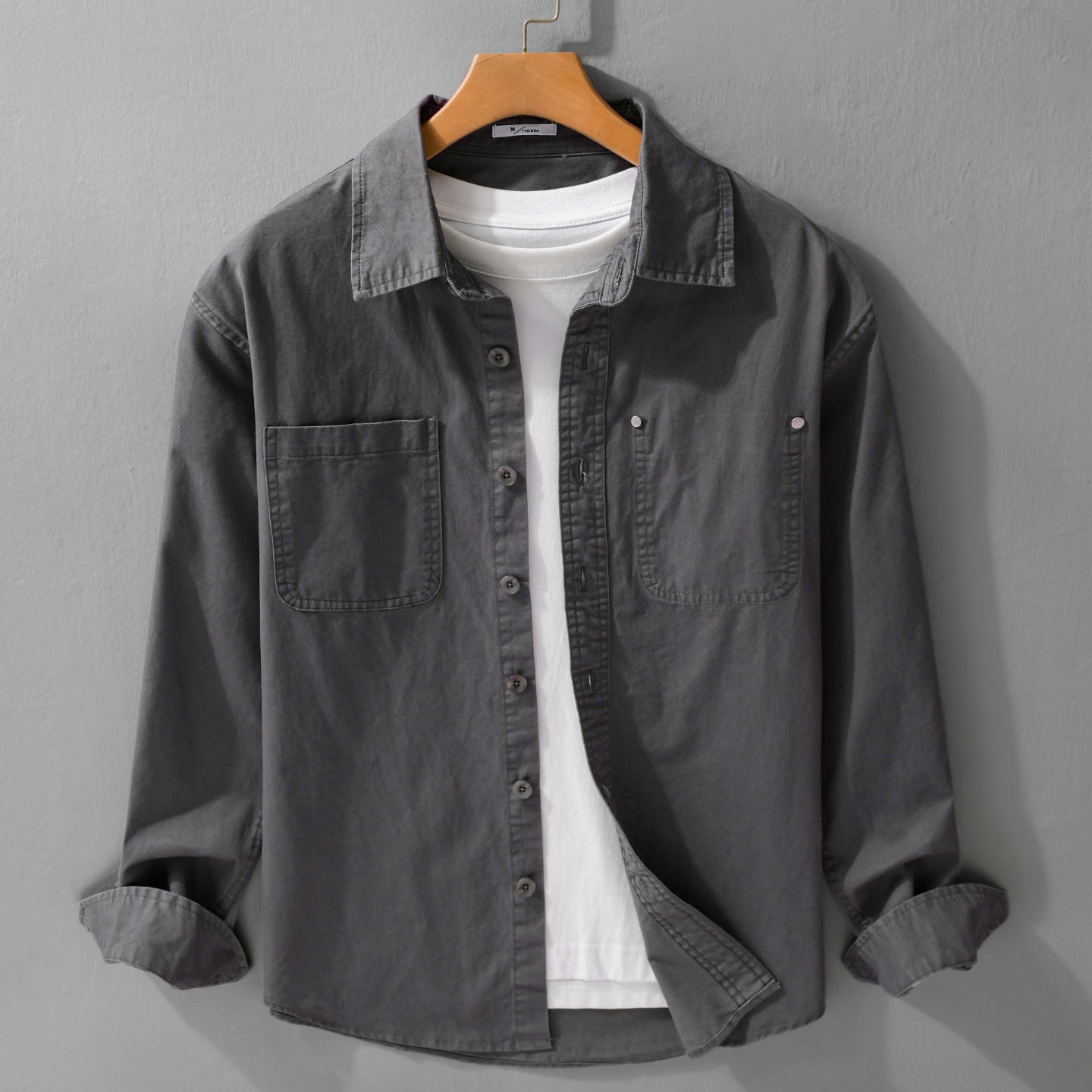 Men's Relaxed-Fit Cotton Overshirt Jacket with Double Chest Pockets and Kent Collar Chichicherry