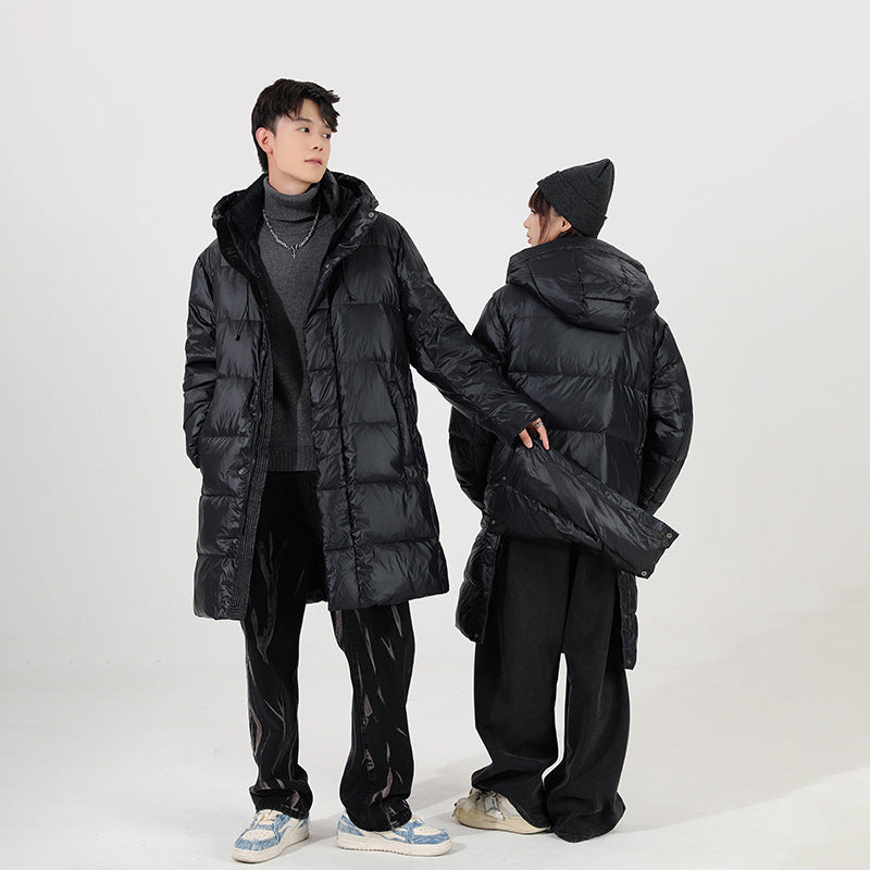 Men's longer quilted thermal down coat with hood and windproof outer shell Chichicherry