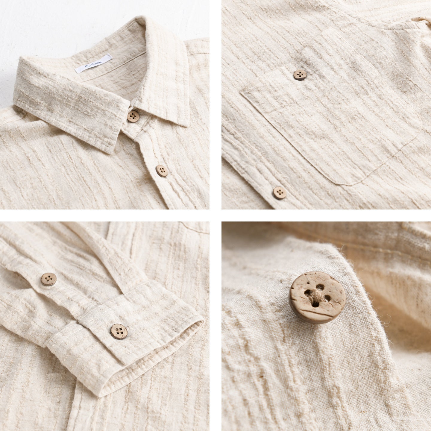 Men's Lightweight Textured Long Sleeve Shirt made of Linen-Cotton Blend Relaxed Fit with Chest Pocket Chichicherry