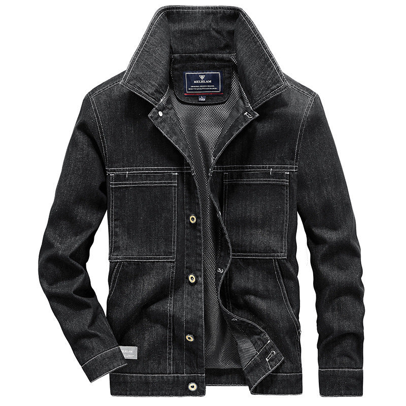 Men's jeans jacket in utility look with patch pockets and mesh lining Chichicherry