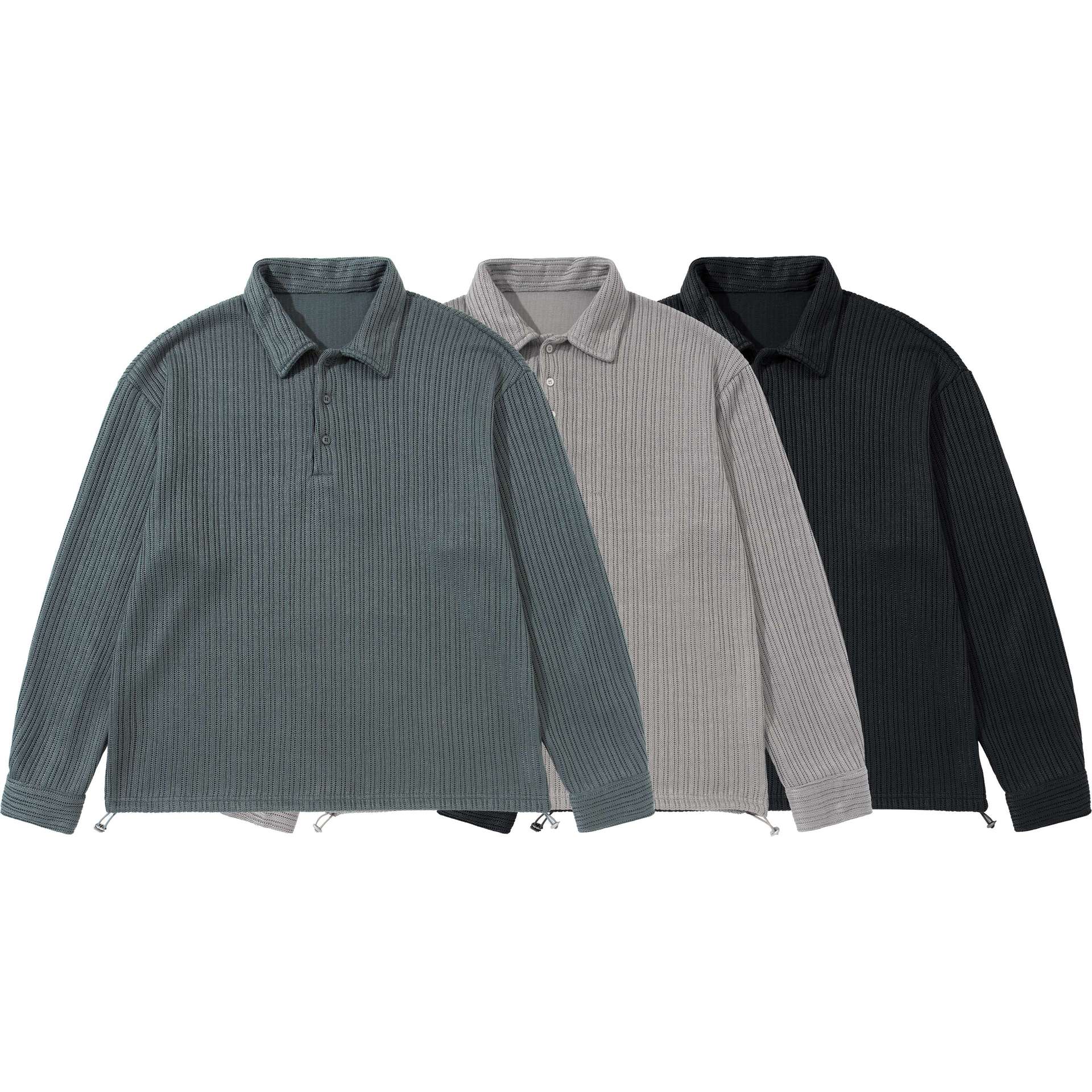Men's Structured Polo Shirt - Knit Sweater with Button Placket and Waffle Knit Chichicherry
