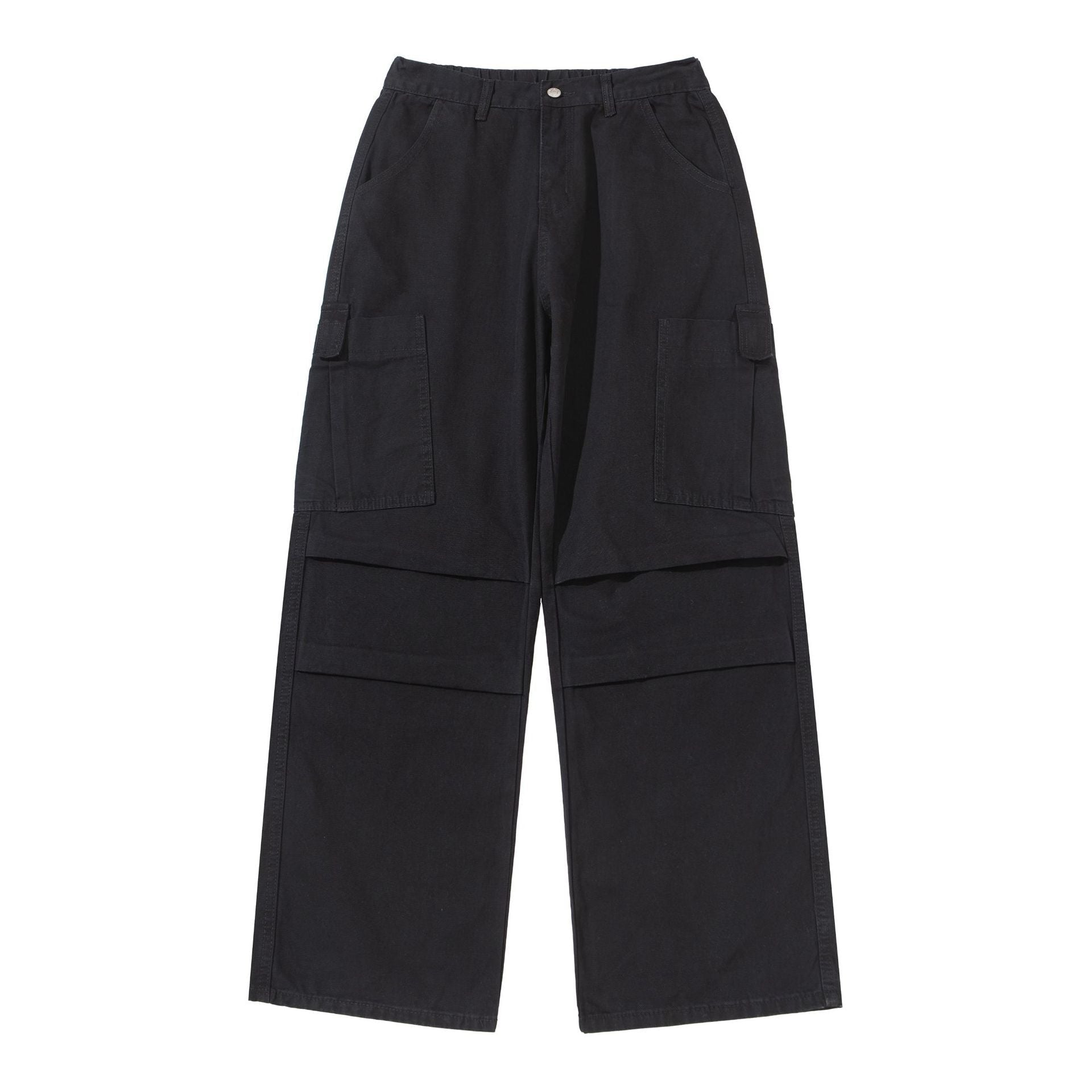 Women's Wide High-Waist Cargo Pants with Applied Pockets and Reinforced Knee Areas Chichicherry