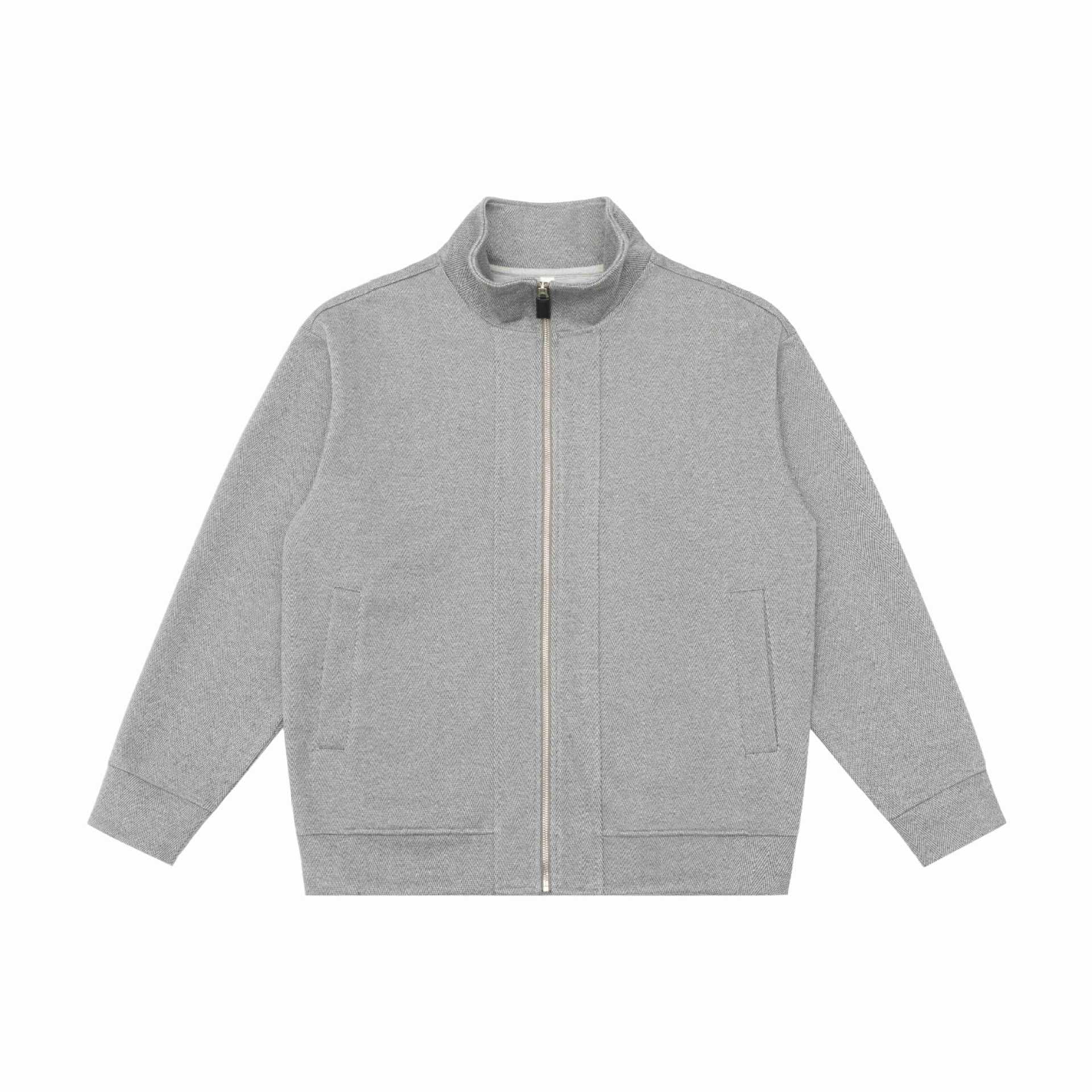 Unisex Lightweight Stand Collar Jacket made of Herringbone Structure with Full Zip Chichicherry