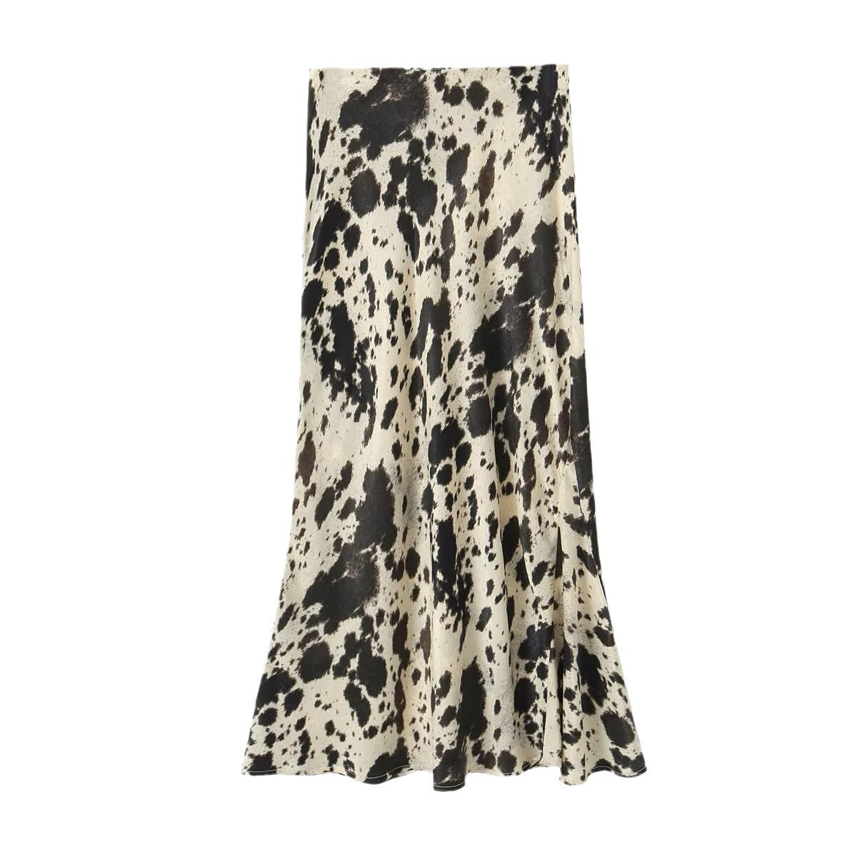 Women's Long Satin Skirt in Bias Cut with Abstract Animal Print Chichicherry