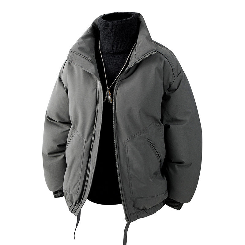 Men's Oversized Thermal Quilted Jacket with High Collar, Zipper and Drawstring Chichicherry