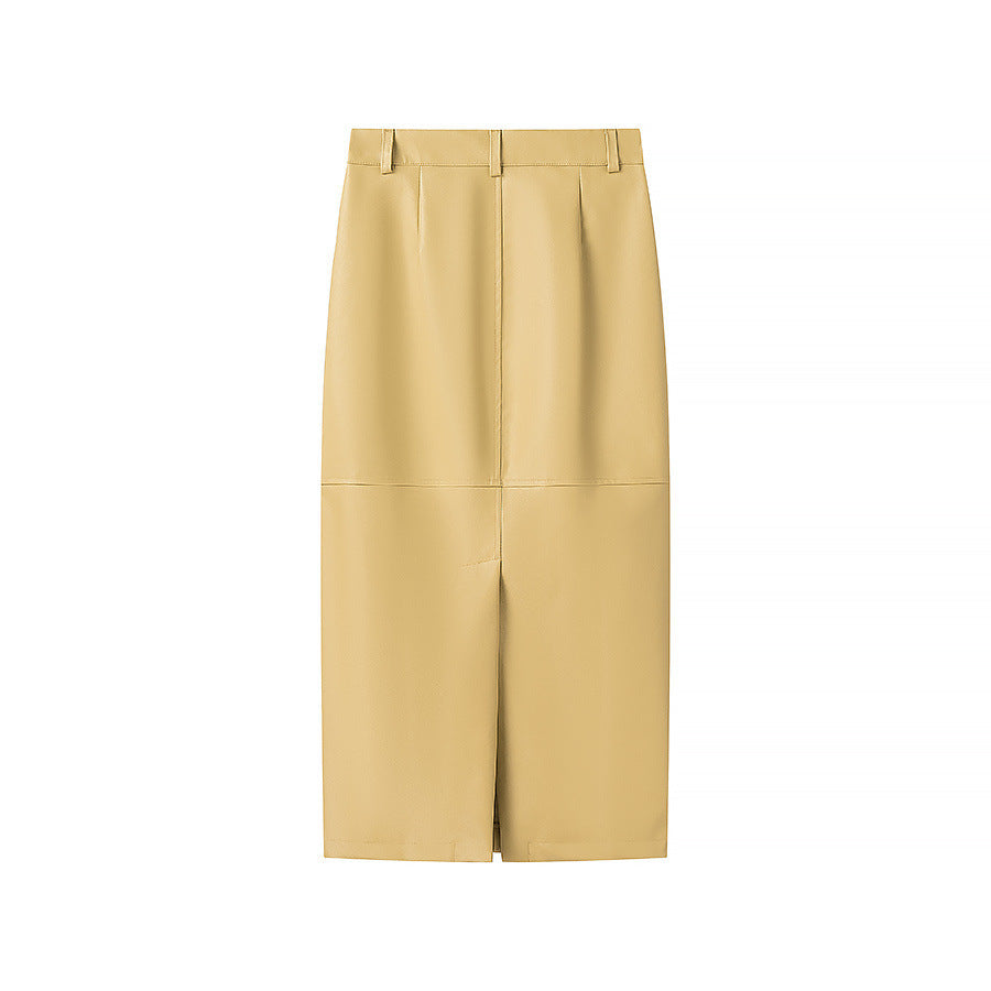 Women’s midi skirt in leather look with high waist, pencil silhouette and side pockets Chichicherry