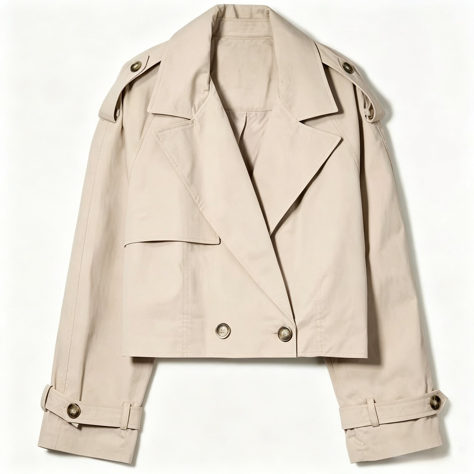 Women's Short Cut Trench Coat with Double-Breasted Button Placket and Epaulettes Chichicherry