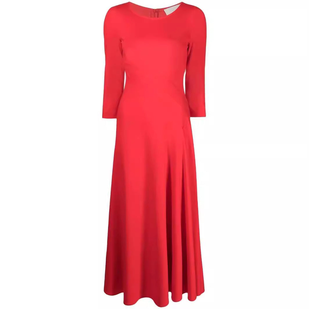 Women Elegant Midi Dress with tailored A-line cut and three-quarter sleeves Chichicherry