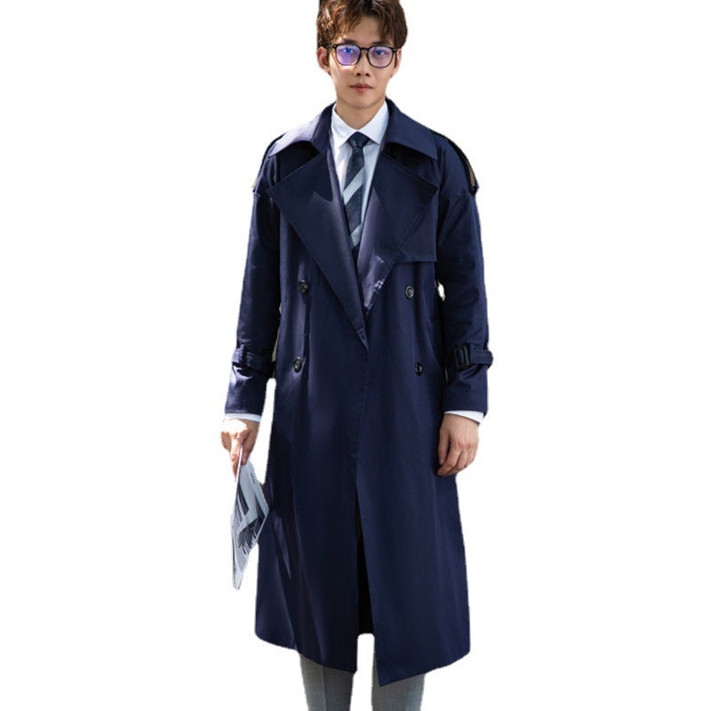 Men's Double-Breasted Trench Coat with Waist Belt and Epaulettes Chichicherry