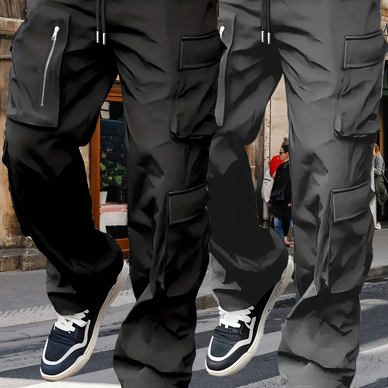 Men's Utility Cargo Pants with Zipper Pocket, Drawstring Waistband & Multiple Pockets Chichicherry