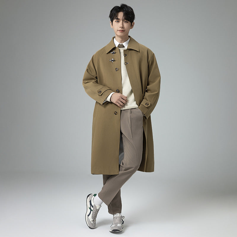 Men's long-cut coat in modern duffle style with toggle fastenings and striped interior lining Chichicherry