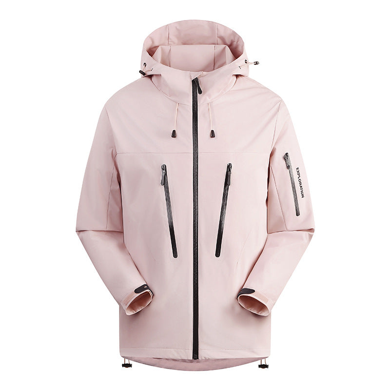 Men's Three-Layer Waterproof Breathable Hardshell Outdoor Jacket with Hood and Sealed Seams Chichicherry