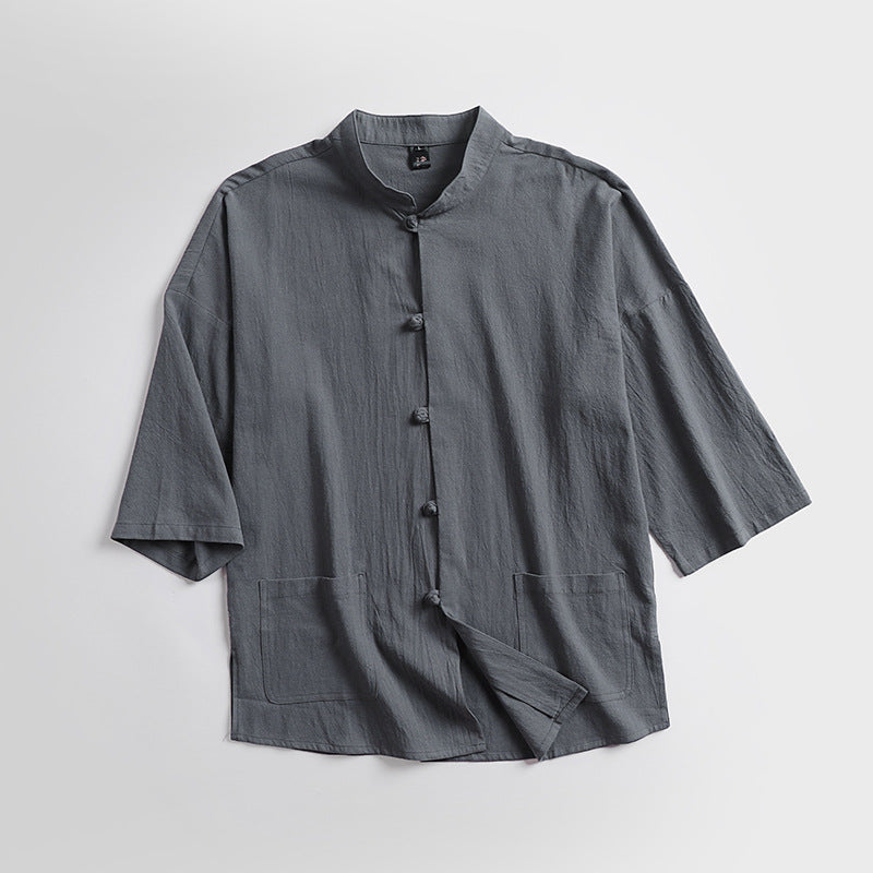 Unisex Locker cut Linen-Cotton Jacket with Stand Collar Chichicherry