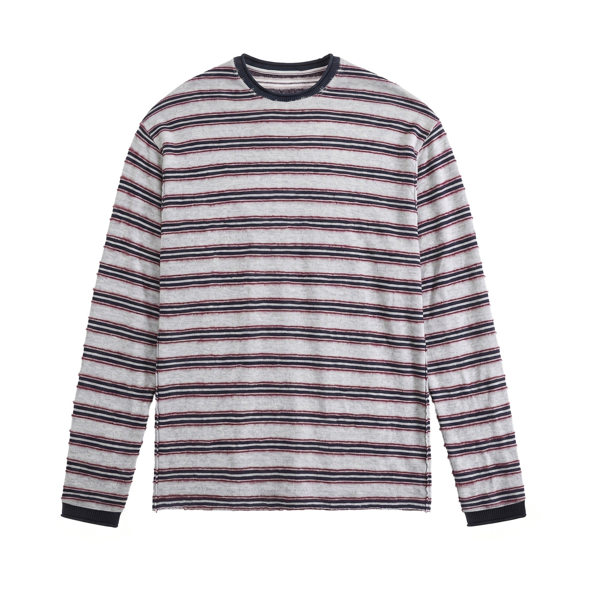 Unisex Long-sleeved fine knit shirt with striped structure and ribbed collar Chichicherry