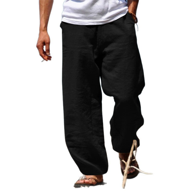 Men's Breezy Beach Pants in Baggy Cut made of Linen Blend with Drawstring Chichicherry