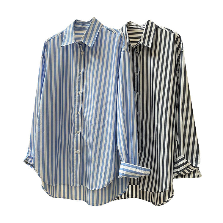 Women's oversized shirt blouse with side slits, drop shoulder and fine striped pattern Chichicherry