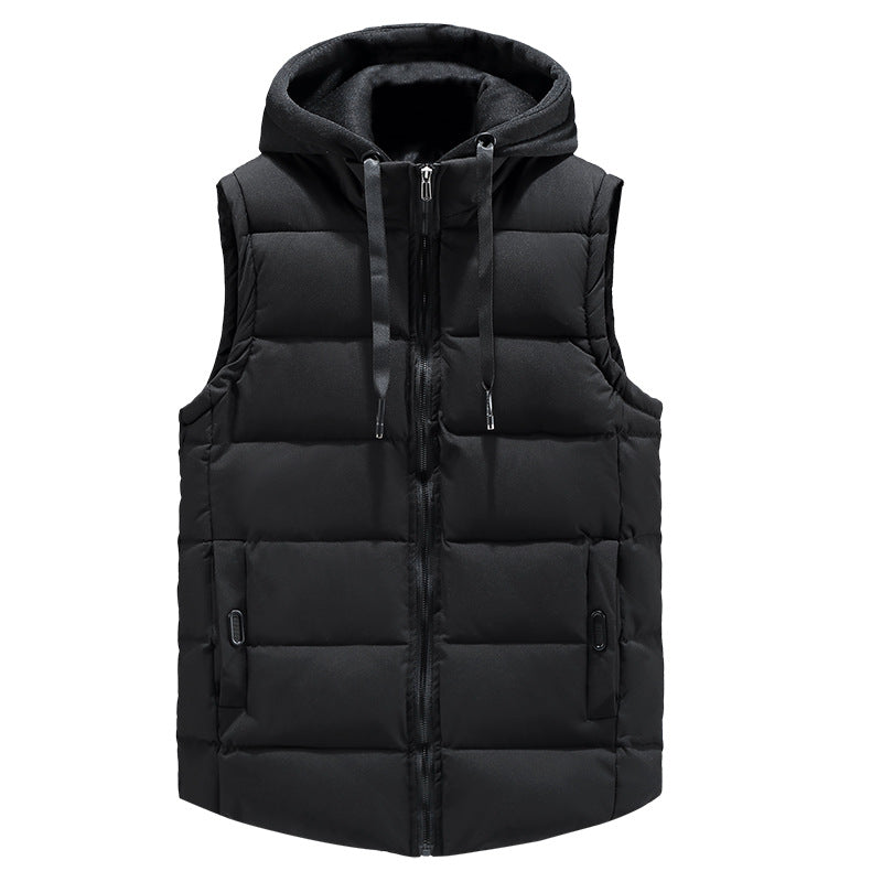 Men's Padded Hooded Vest with Stand-up Collar, Full-length Zipper and Drawstring Chichicherry