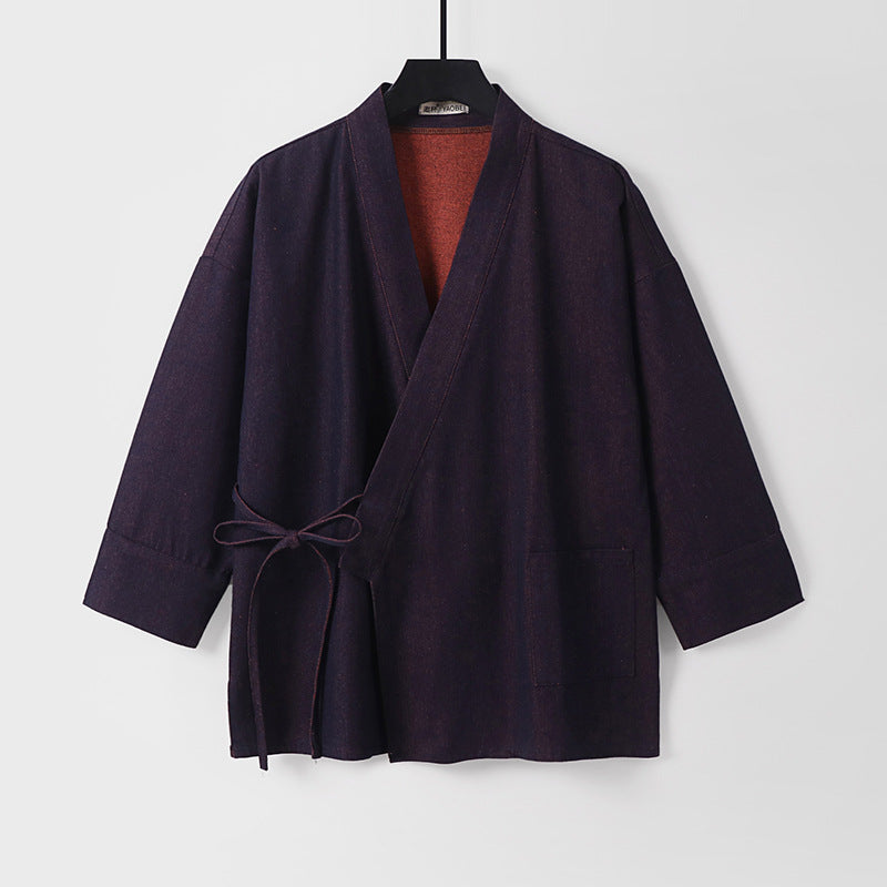 Women Lightweight Two-Tone Kimono Jacket with Ties and Contrasting Inner Lining Chichicherry
