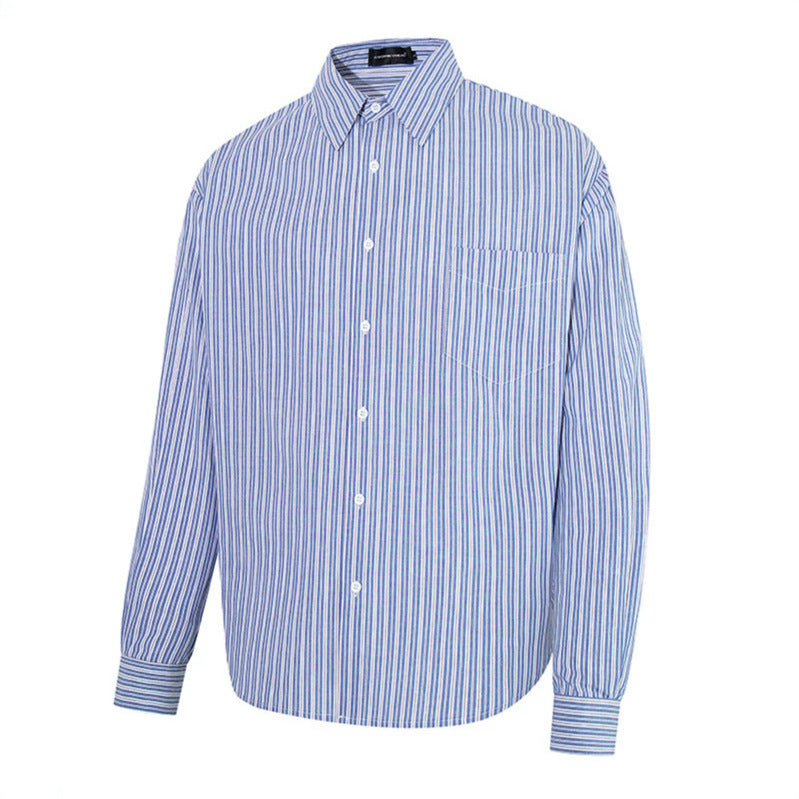 Men's Oversize Shirt made of cotton blend with fine stripes, Kent collar and chest pocket Chichicherry