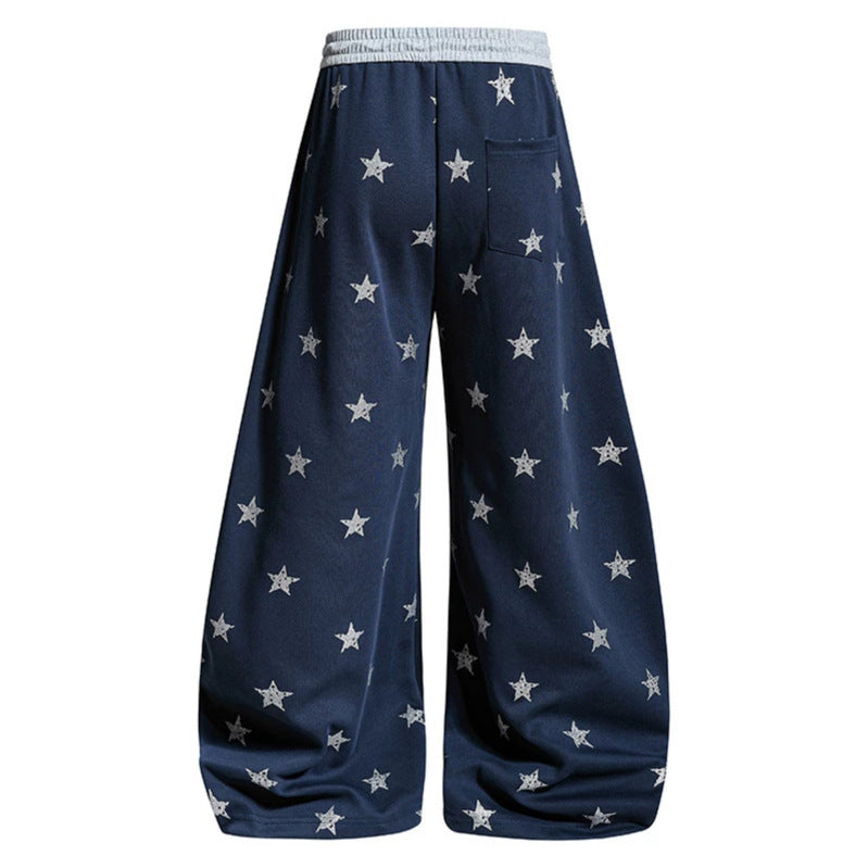 Women's Loose Lounge Pants with Star Print and Elastic Drawstring Chichicherry