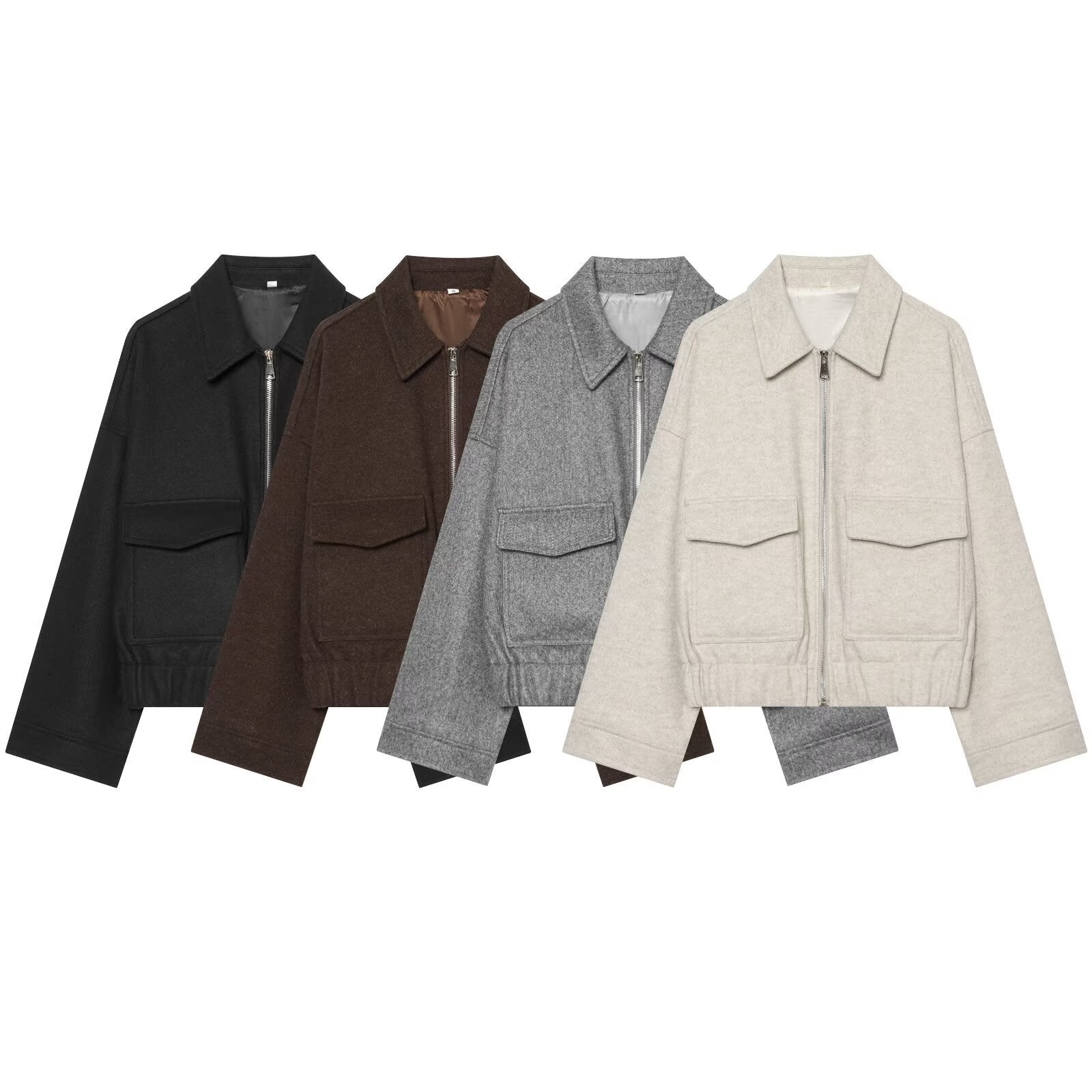 Ladies short jacket made of wool blend with zipper, flap pockets and elastic hem Chichicherry