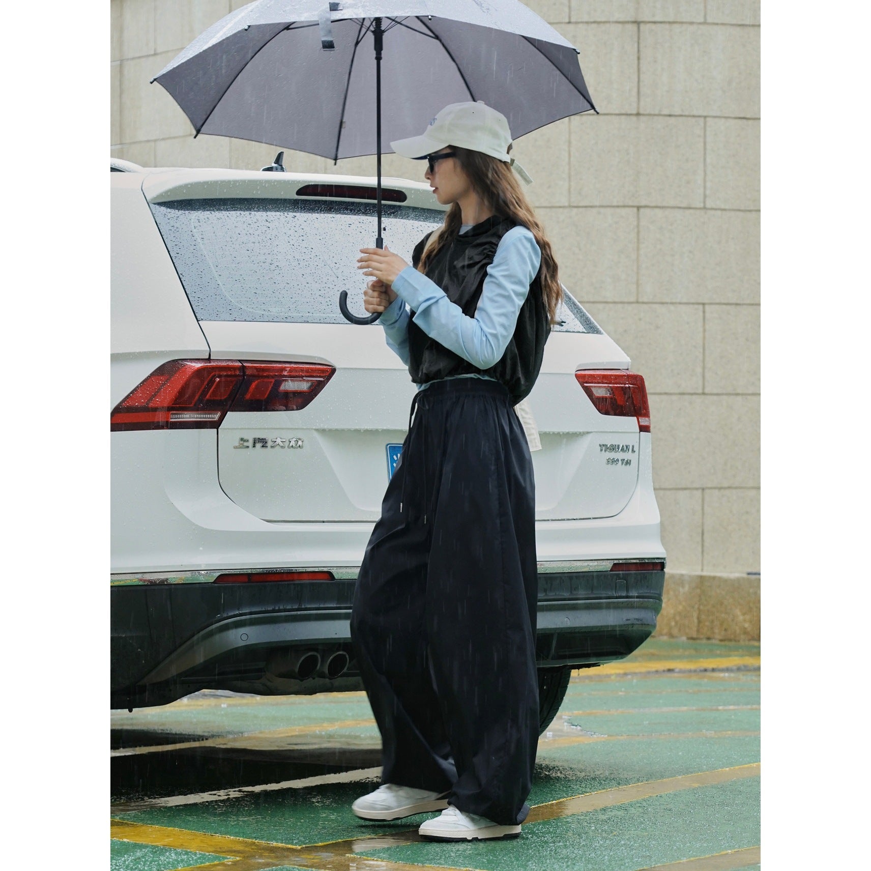 Women's Wide Cotton Blend Baggy Pants with Elastic Drawstring Waist Chichicherry