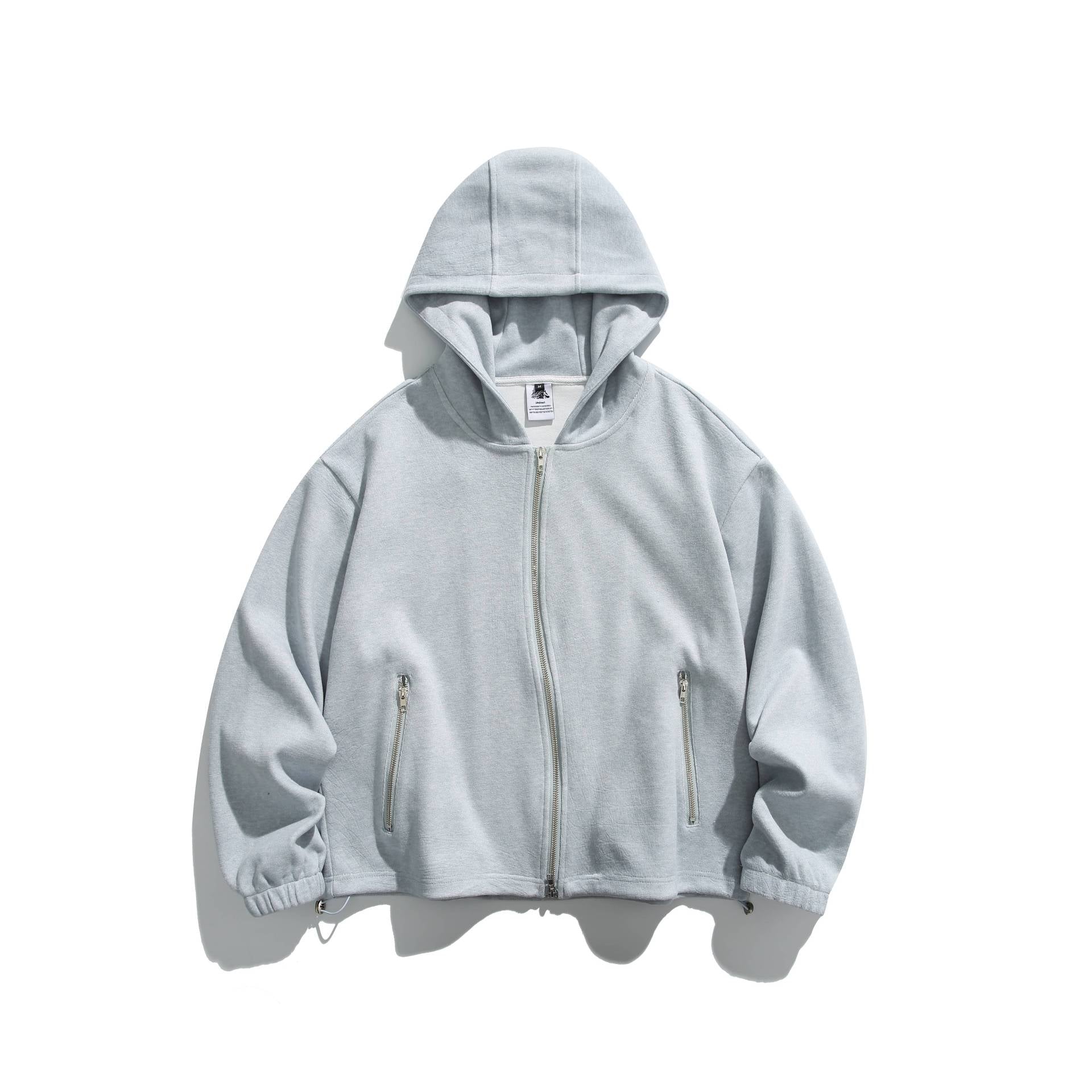 Unisex Lightweight Zip Hoodie Jacket with Zipper Pockets and Adjustable Hem Chichicherry