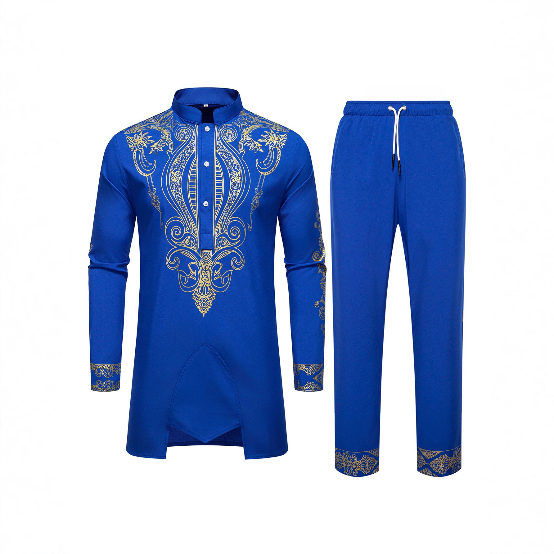 Men's Tunic Suit with Stand Collar and Ornamental Gold Application Chichicherry