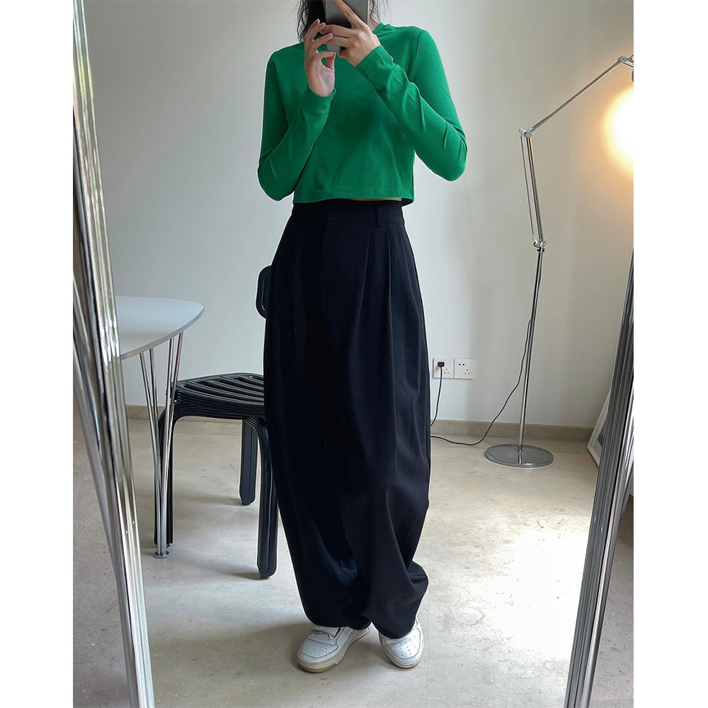 Women's Cropped Basic Long Sleeve with slim fit and round neck