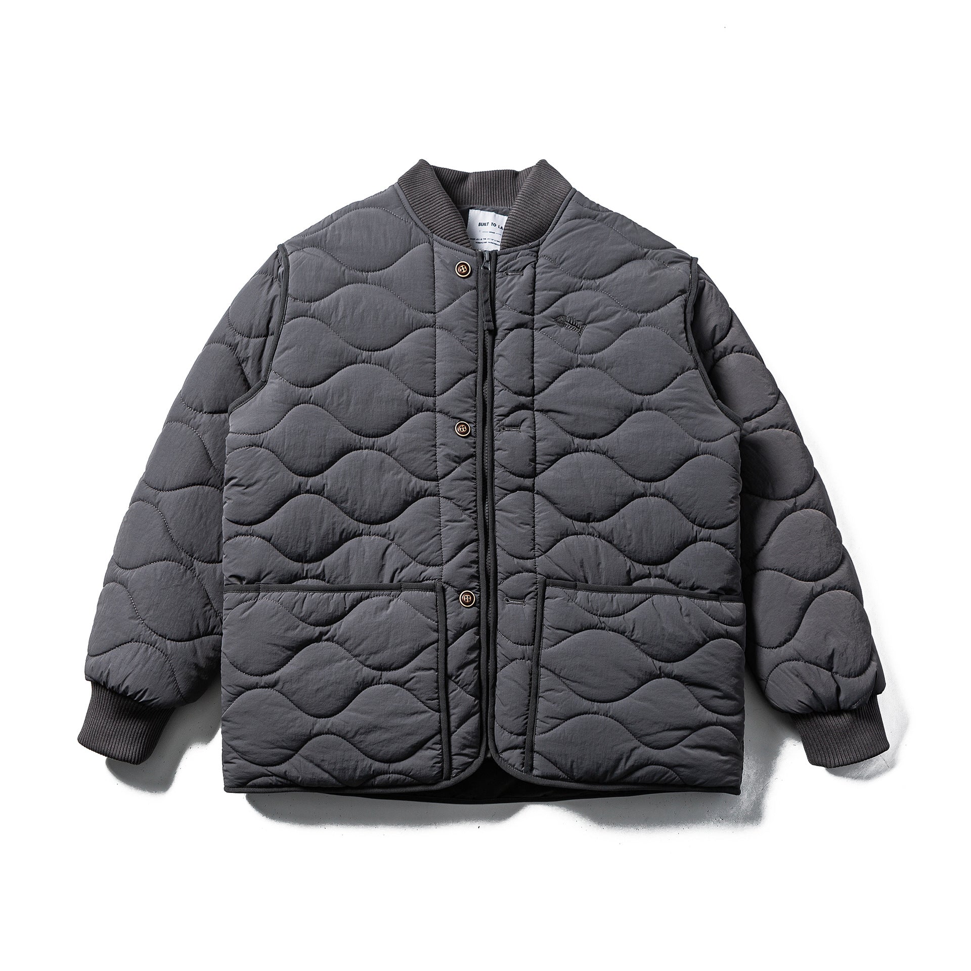 Men's Quilted Boxy Blouson with Wave Quilting and Leather Piping Chichicherry