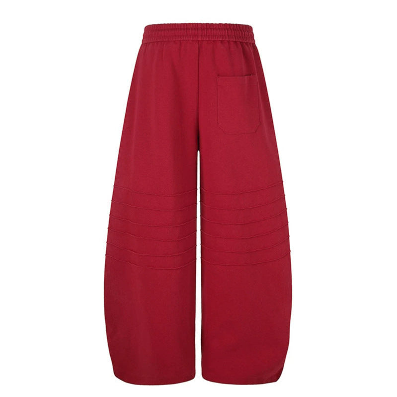 Women's Extra Wide Palazzo Sweatpants with Quilted Details, Drawstring Waistband, and Adjustable Hem Chichicherry