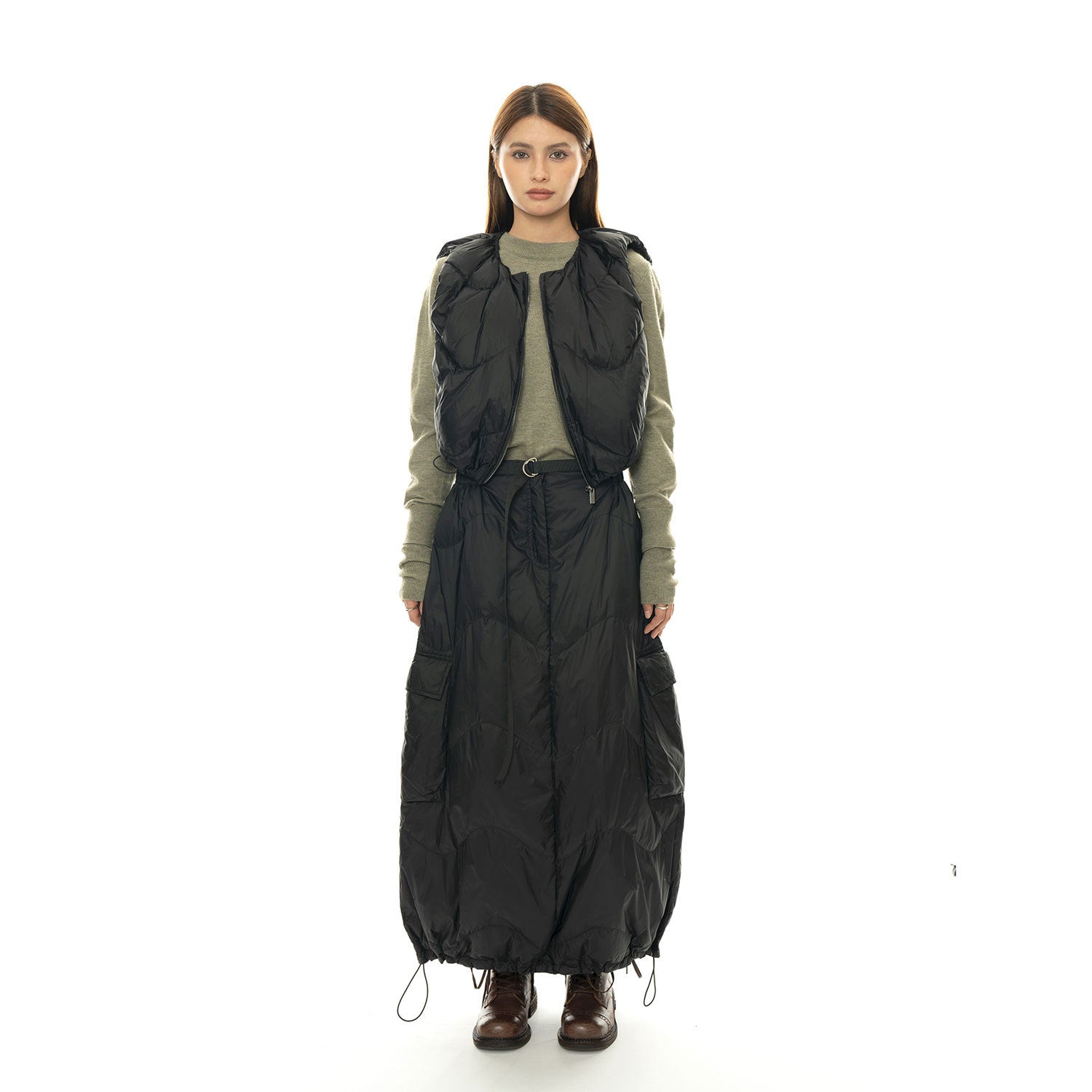 Women's cropped quilted vest with drawstring and zipper Chichicherry