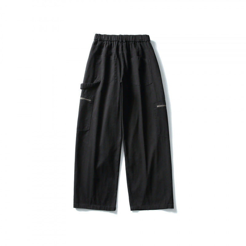 Men's Loose Utility Cargo Pants with Elastic Waistband and Patch Pockets Chichicherry