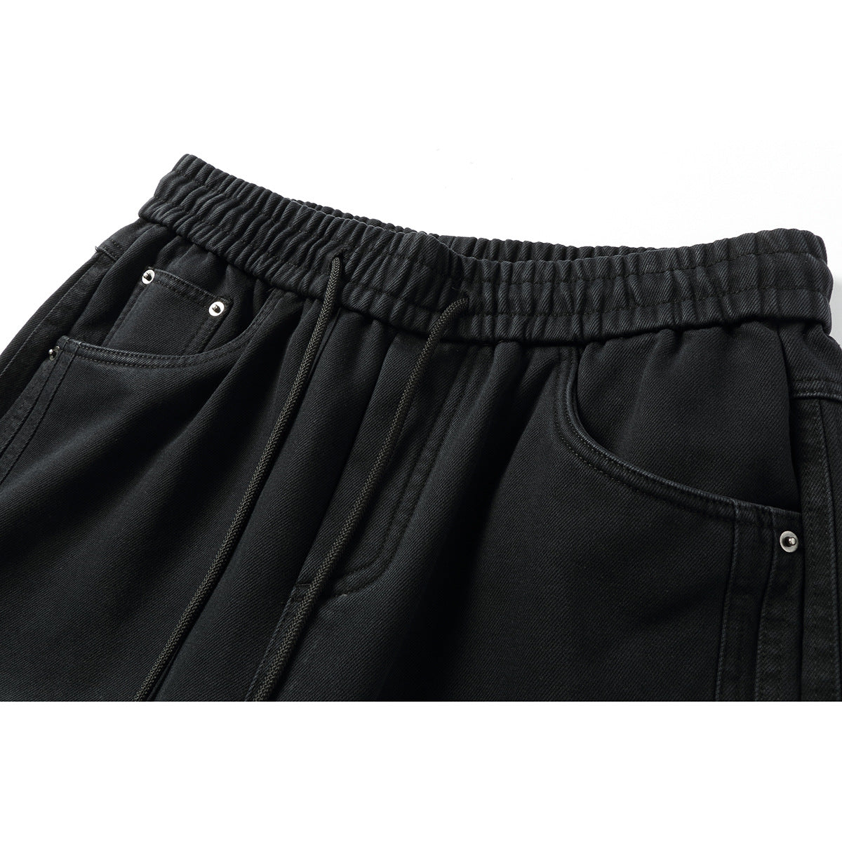 Women's wide high-waisted jeans with elastic waistband, drawstring, and decorative seams Chichicherry