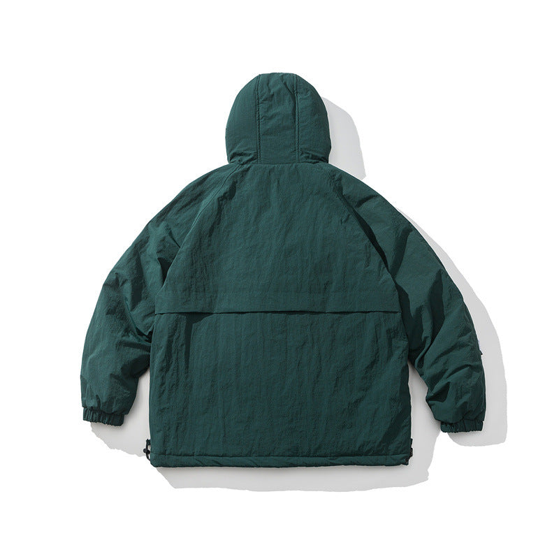 Unisex Oversized lightly padded ripstop hooded jacket with concealed two-way zipper Chichicherry