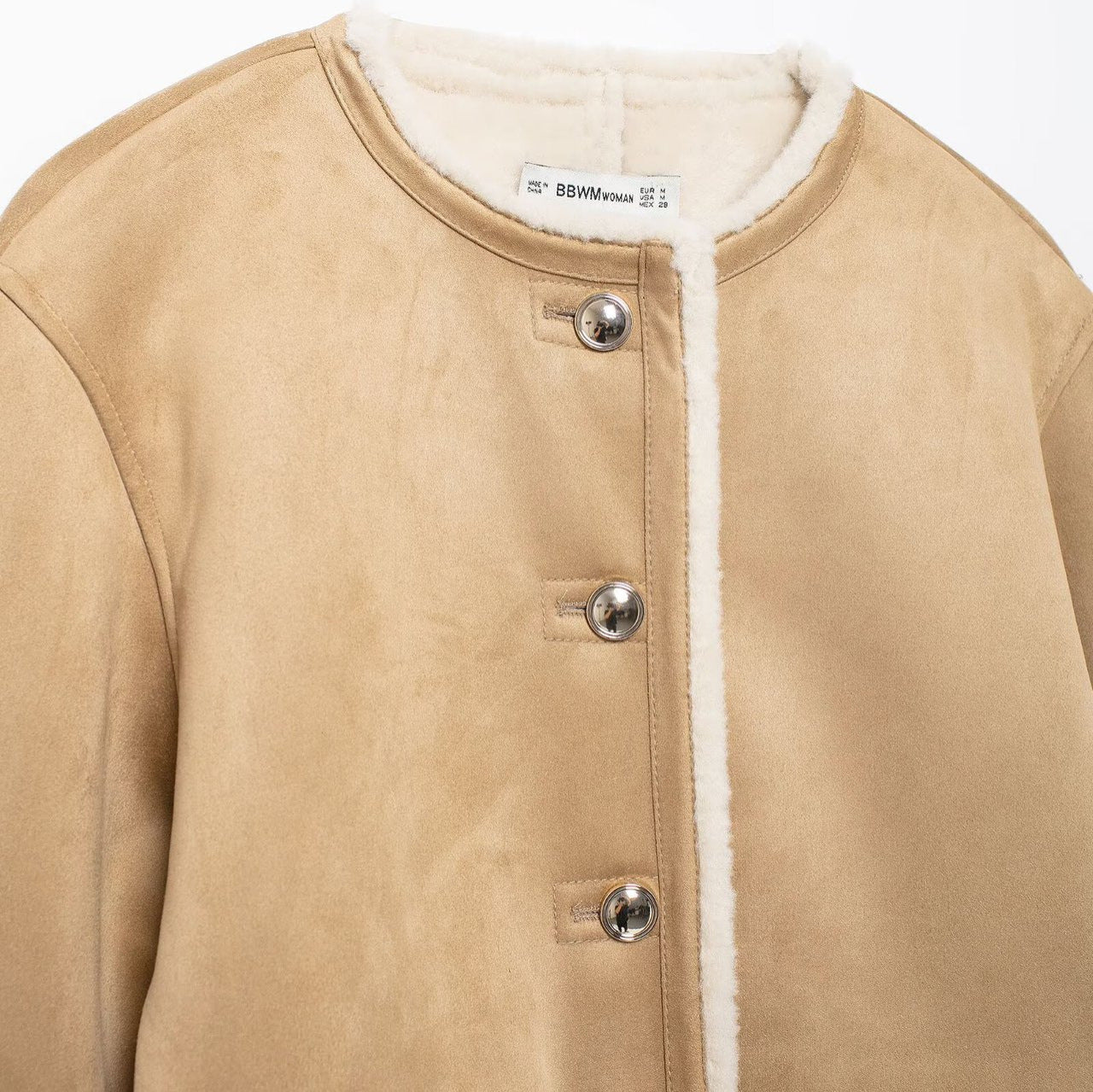 Women's Short Lambskin Look Cardigan Jacket made of Velour Imitation with Round Neck and Snap Buttons Chichicherry