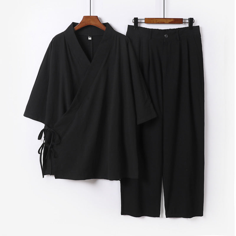 Unisex Kimono-Leisure-Set with Wrap Top and Elastic Waist Pants Chichicherry