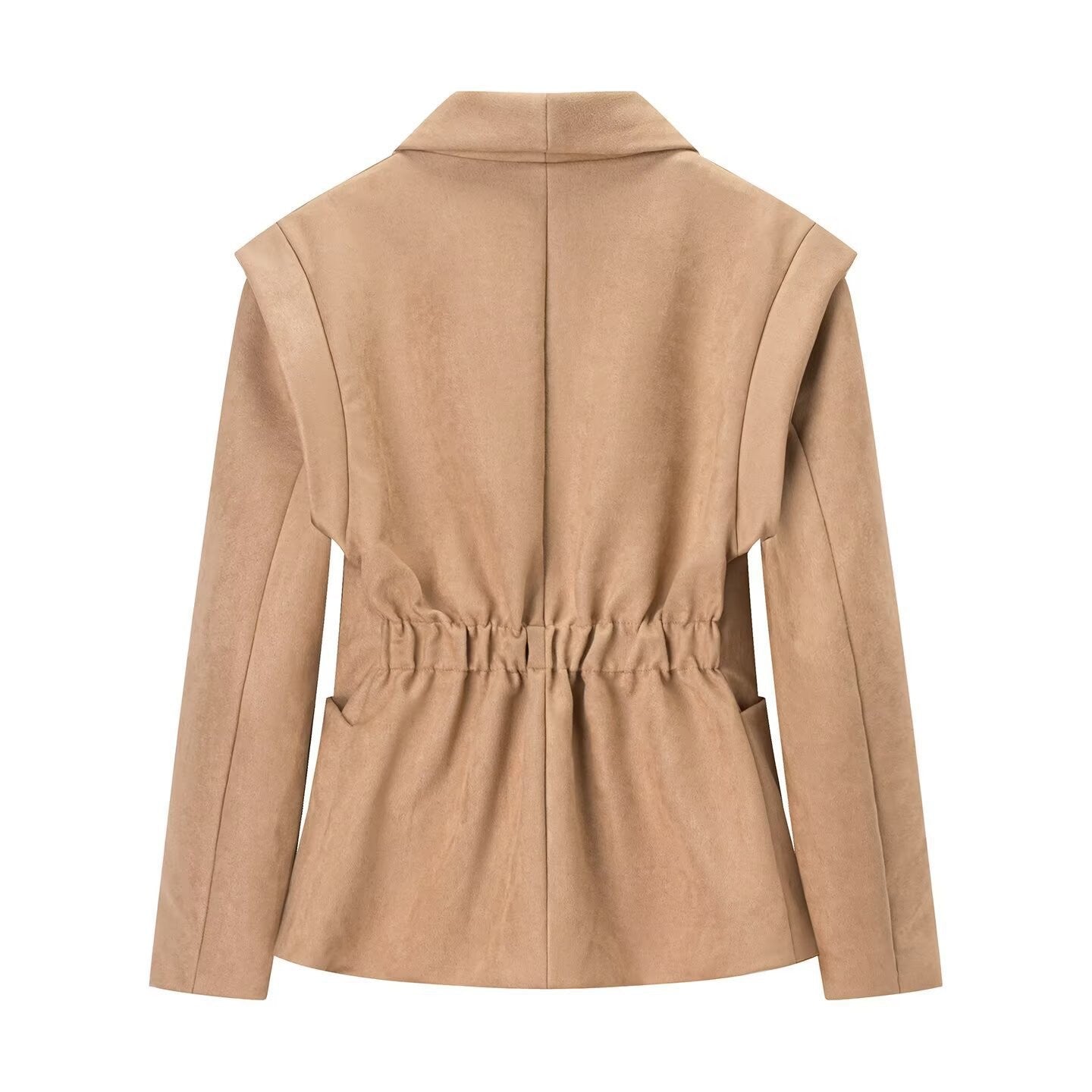 Women Oversize Velvet Blazer with Shawl Collar, Single Button Closure and Patch Pockets Chichicherry