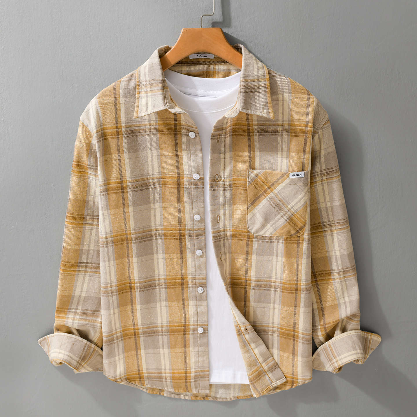 Men's Checked Lightweight Flannel Overshirt with Chest Pocket and Relaxed Fit Chichicherry
