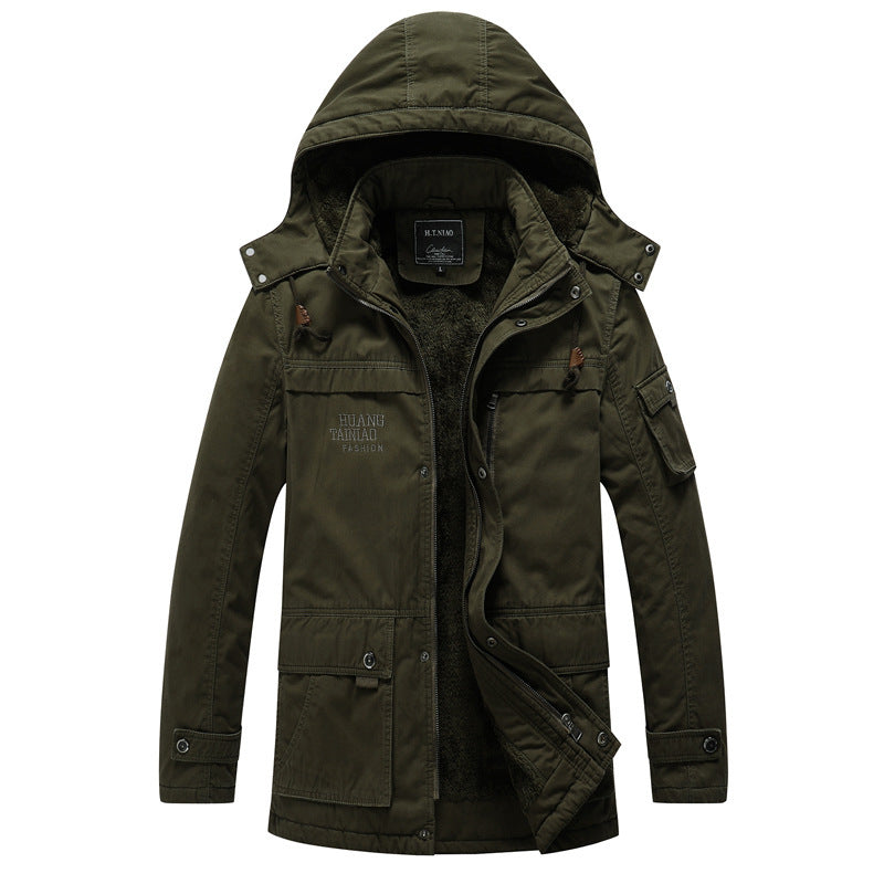 Men's Canvas Military Parka with Teddy Lining, Hood, and Multifunctional Pockets Chichicherry