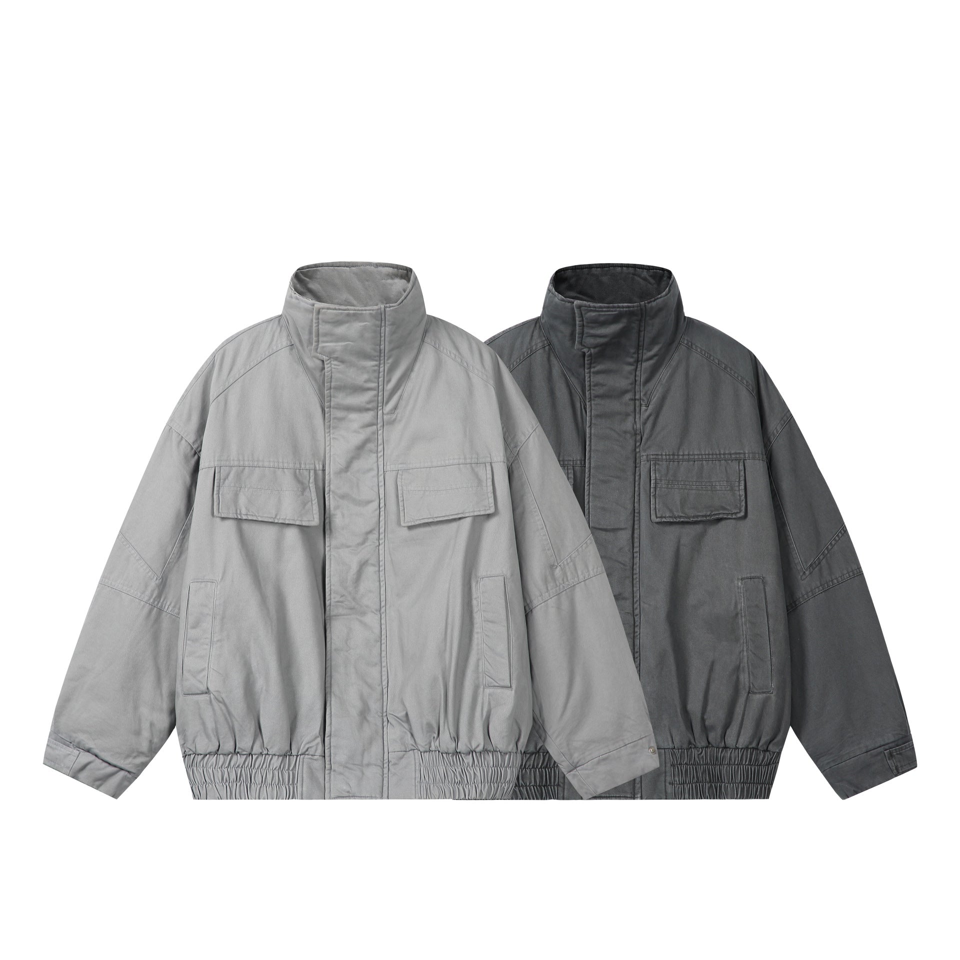 Unisex Boxy-Field jacket with high stand-up collar, flap pockets and elastic hem Chichicherry