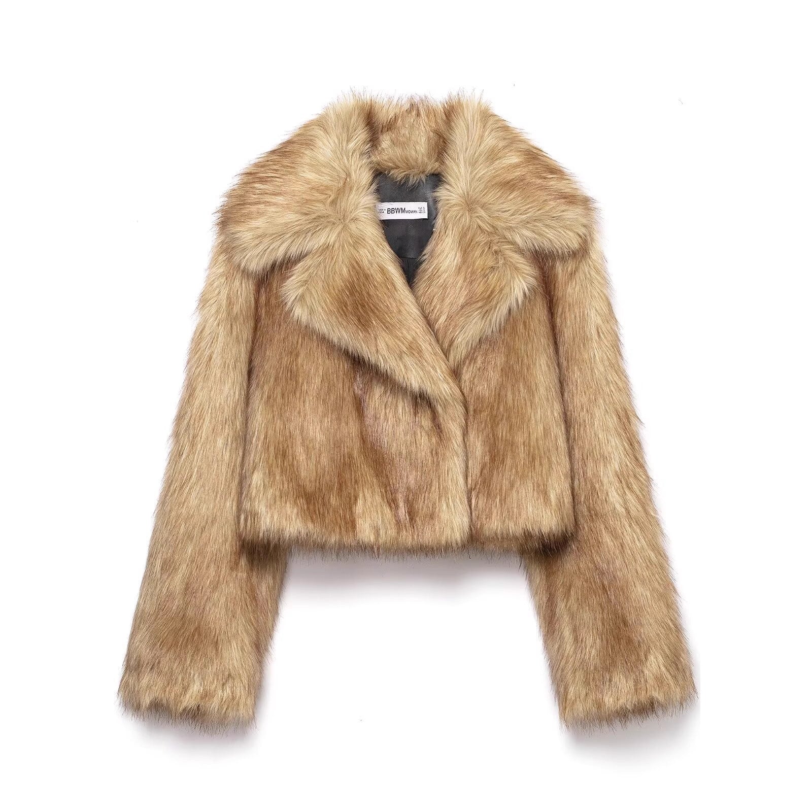Women's Short Fitted Faux Fur Blouson with Wide Shawl Collar Chichicherry