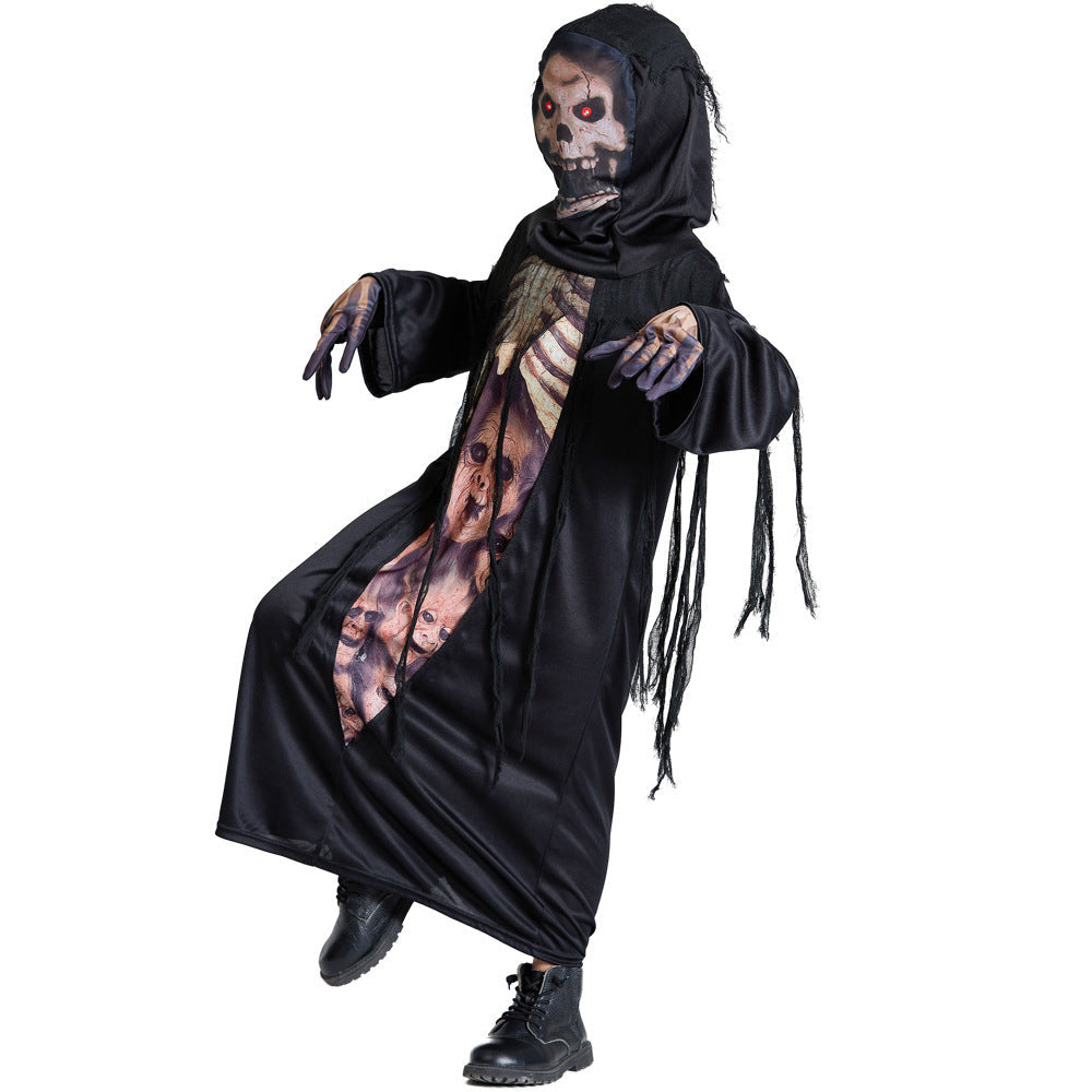 Unisex Spooky Skeleton Costume with Hood and Fringes Chichicherry
