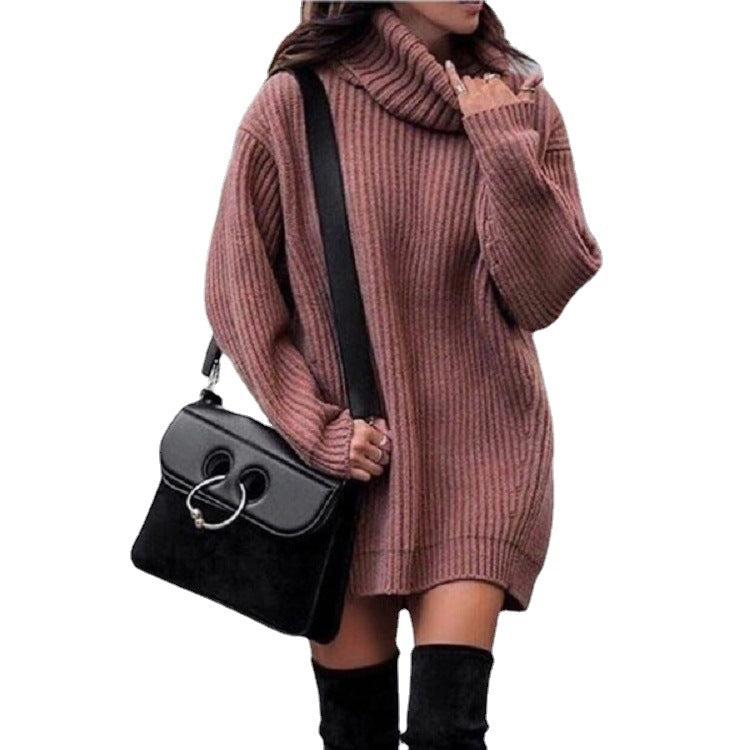 Women Oversized Long Sweater with Roll Neck, Ribbed Fine Knit and Figure-Flattering Tunic Length Chichicherry