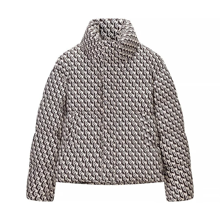 Women's quilted jacket with high collar and graphic jacquard pattern Chichicherry