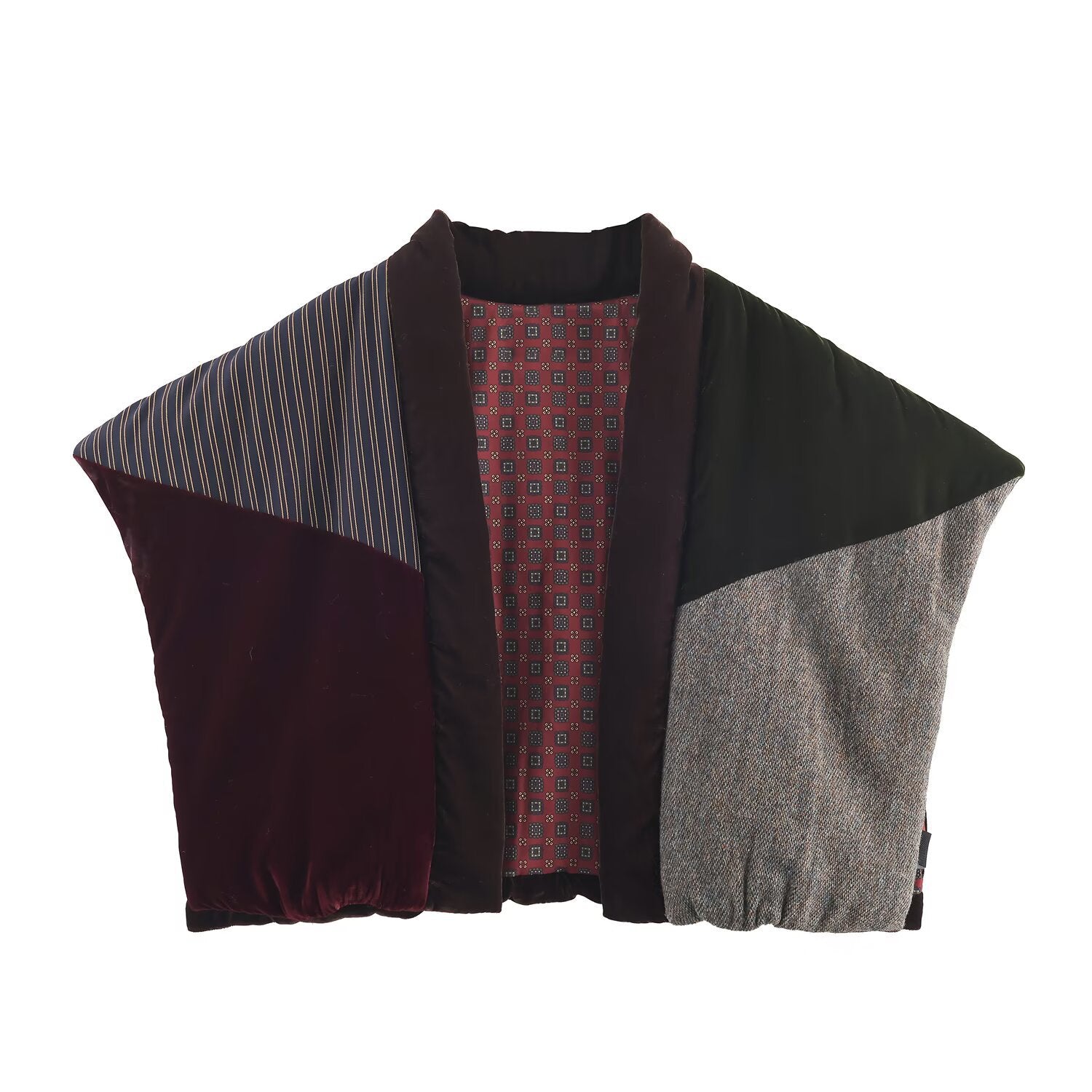 Women's Quilted Patchwork Vest with Voluminous Shawl Collar Chichicherry