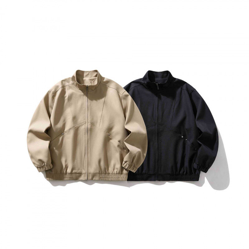 Unisex Light Oversized Zip Jacket in Bomber Style with Stand-up Collar and Elastic Hem Chichicherry