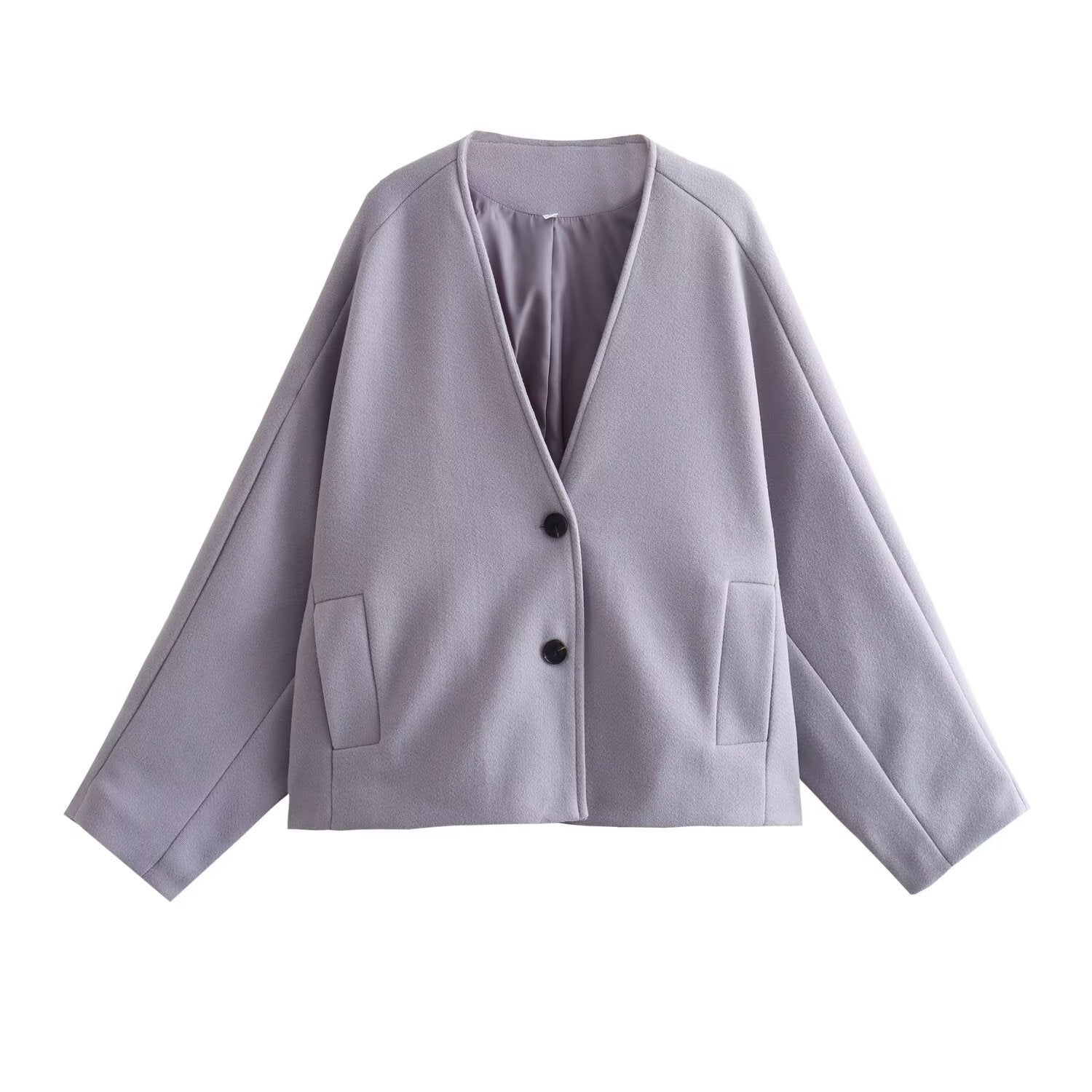 Women's short jacket in boxy cut with V-neck and wool mix Chichicherry