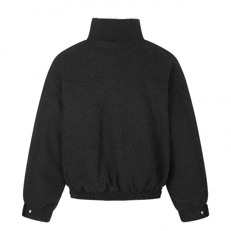 Ladies Short Wool Blend Flight Style Blouson with Teddy Lining and Patch Pockets Chichicherry